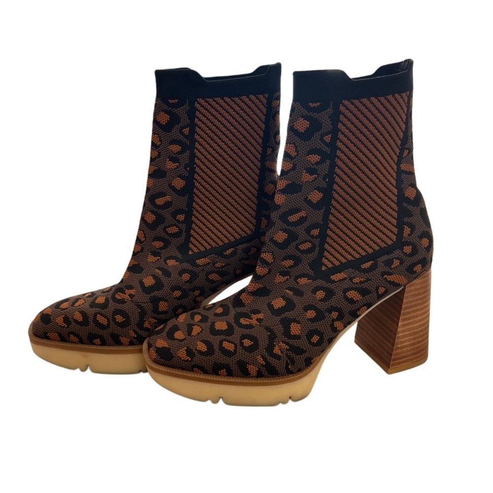 Mi.iM Brown Leopard Animal Print Block Heeled Chunky Fashion Boots